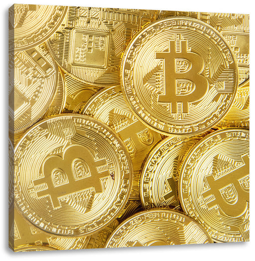 goldfarbene Bitcoins BTC Leinwandbild Quadratisch
