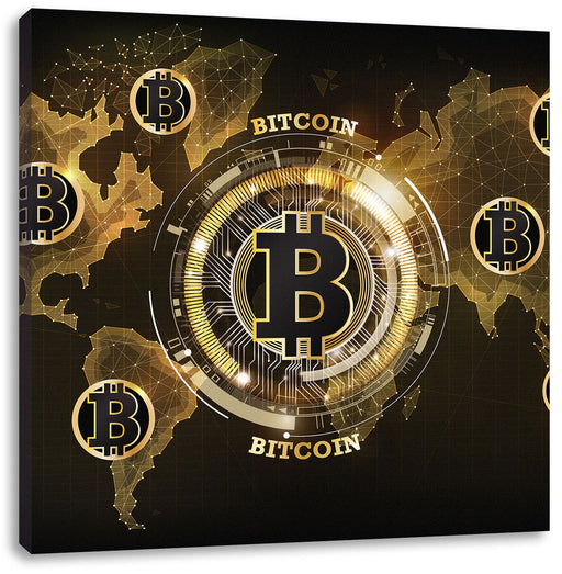 Weltkarte des Bitcoin BTC Leinwandbild Quadratisch