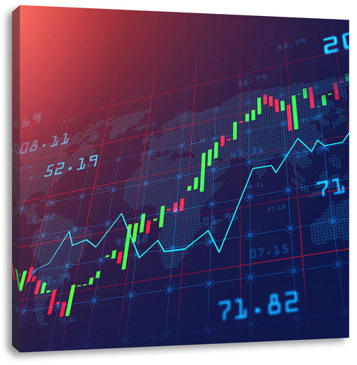 Aktienmarkt blau/ rot Leinwandbild Quadratisch