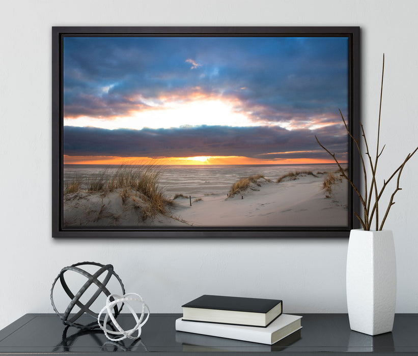 Sanddüne an der Nordsee auf Leinwandbild gerahmt mit Kirschblüten