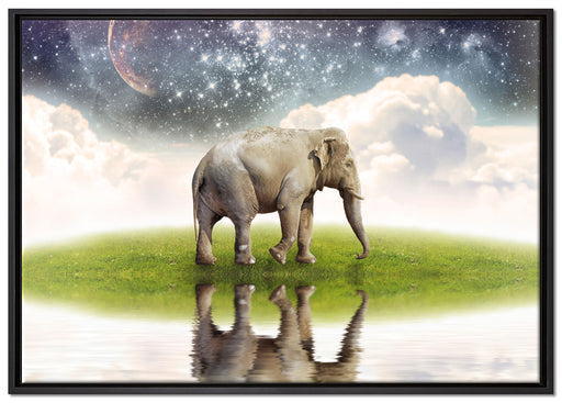 Einsamer Elefant Sternenhimmel auf Leinwandbild gerahmt Größe 100x70