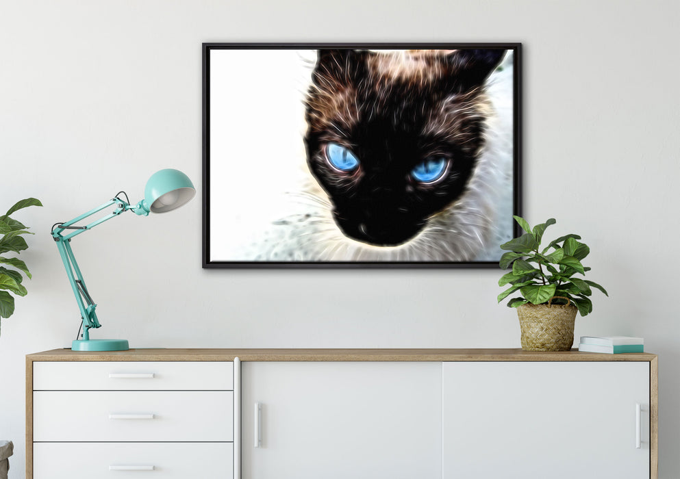 Schwarze elegante Katze auf Leinwandbild gerahmt verschiedene Größen im Wohnzimmer