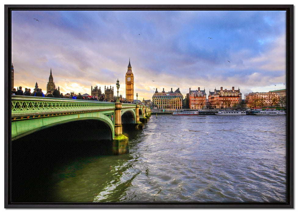 Big Ben an der Themse auf Leinwandbild gerahmt Größe 100x70