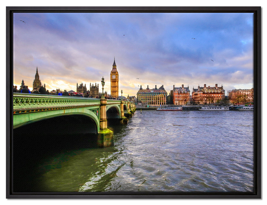Big Ben an der Themse auf Leinwandbild gerahmt Größe 80x60