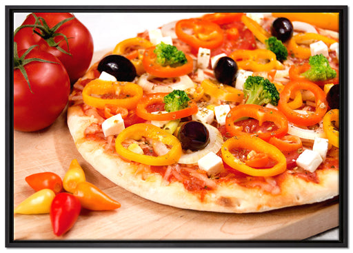 Köstliche Pizza aus Italien auf Leinwandbild gerahmt Größe 100x70