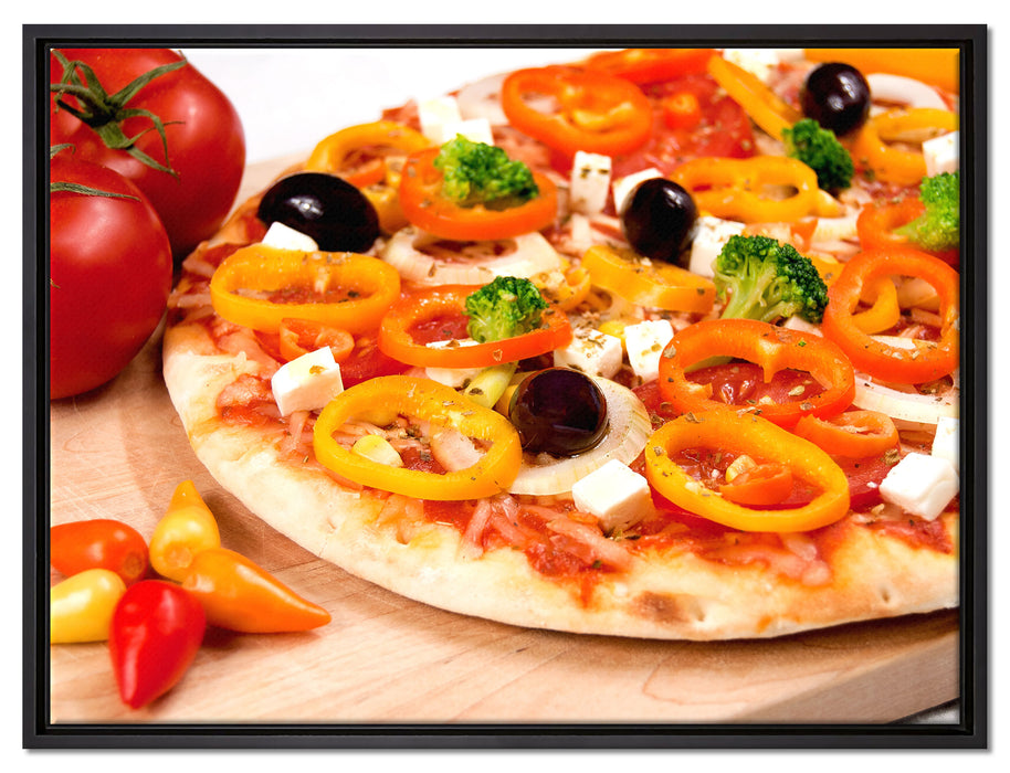 Köstliche Pizza aus Italien auf Leinwandbild gerahmt Größe 80x60
