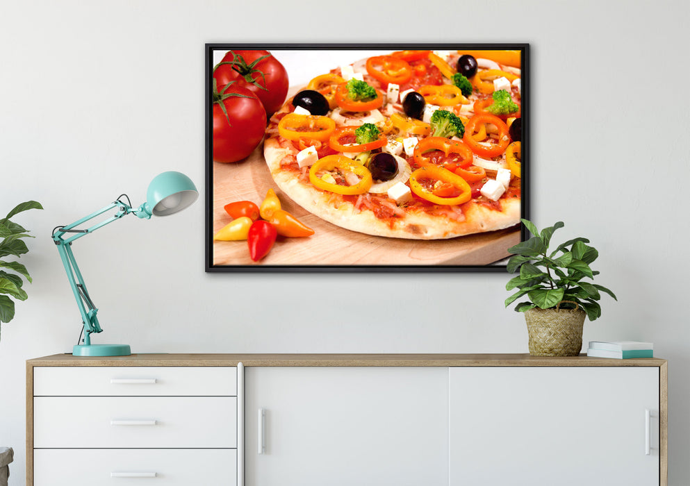 Köstliche Pizza aus Italien auf Leinwandbild gerahmt verschiedene Größen im Wohnzimmer
