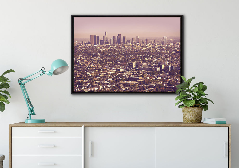 Skyline von Los Angeles auf Leinwandbild gerahmt verschiedene Größen im Wohnzimmer
