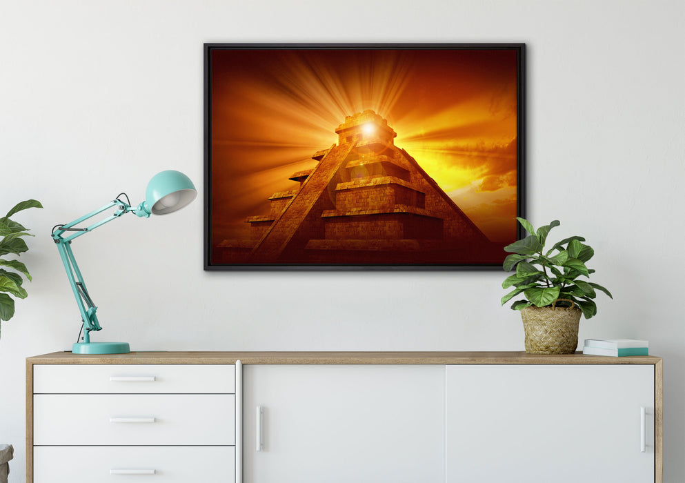 Prächtige Maya Pyramide auf Leinwandbild gerahmt verschiedene Größen im Wohnzimmer