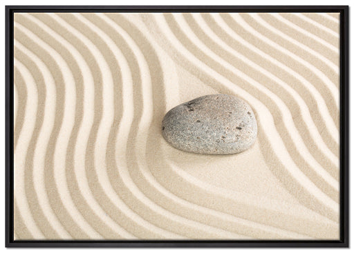 Steine in Sand mit Muster auf Leinwandbild gerahmt Größe 100x70