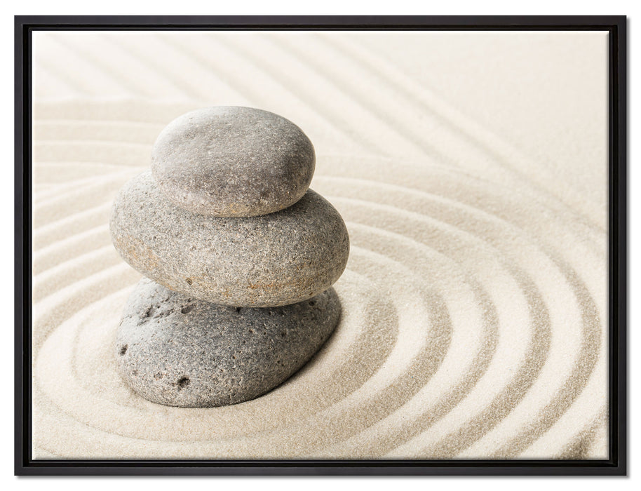 Steine in Sand mit Muster auf Leinwandbild gerahmt Größe 80x60