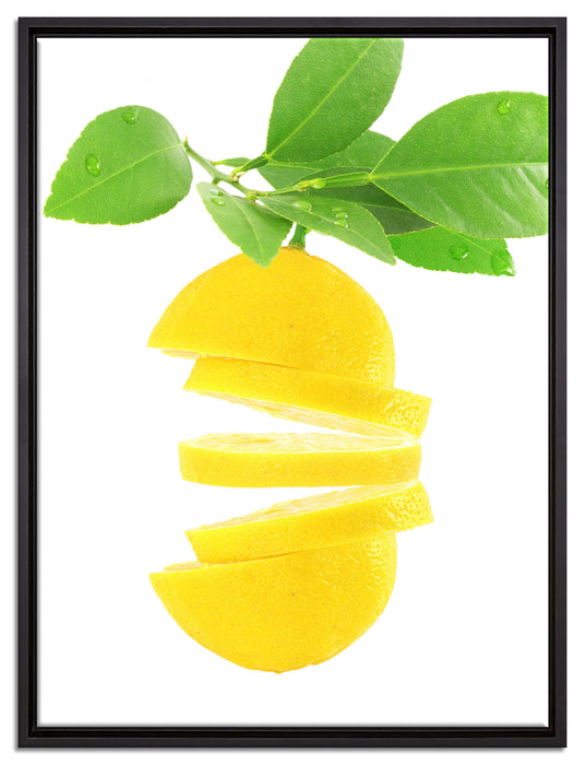 Leckere zerschnittene Zitrone auf Leinwandbild gerahmt Größe 80x60