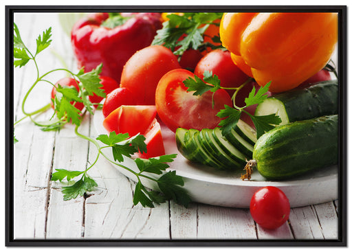Teller mit Gemüse auf Leinwandbild gerahmt Größe 100x70