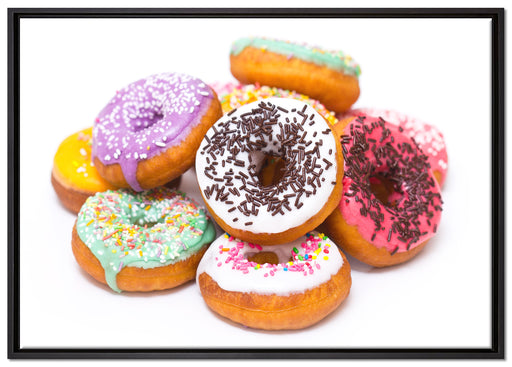 Leckere bunte Donuts auf Leinwandbild gerahmt Größe 100x70