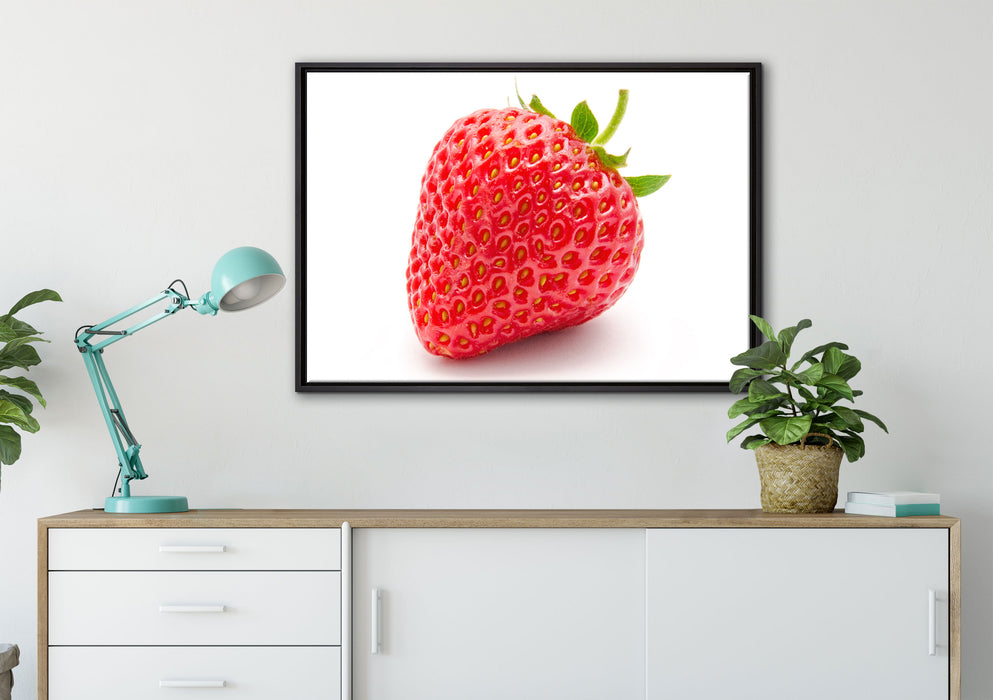 Leckere Erdbeere auf Leinwandbild gerahmt verschiedene Größen im Wohnzimmer