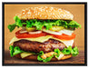 Köstlicher Burger auf Holztisch auf Leinwandbild gerahmt Größe 80x60