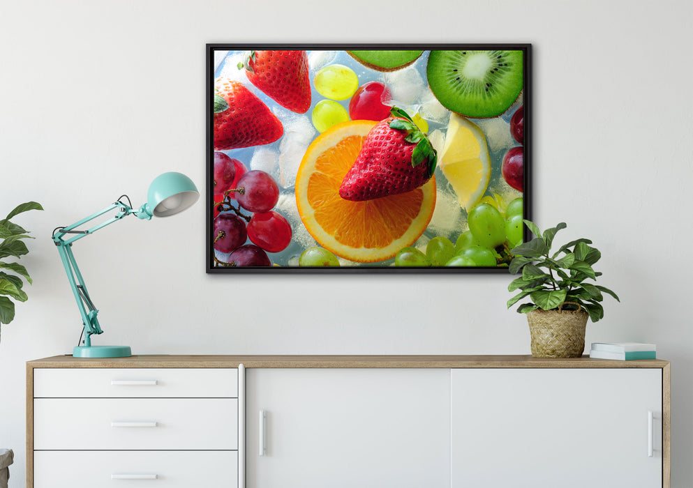 Leckeres buntes Obst auf Leinwandbild gerahmt verschiedene Größen im Wohnzimmer