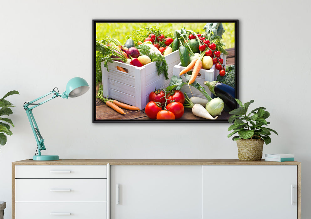 Knackiges frisches Gemüse auf Leinwandbild gerahmt verschiedene Größen im Wohnzimmer