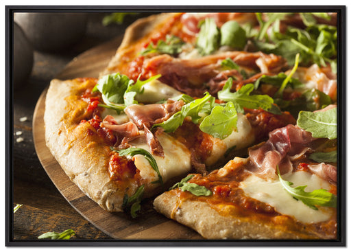 Köstliche italienische Pizza auf Leinwandbild gerahmt Größe 100x70