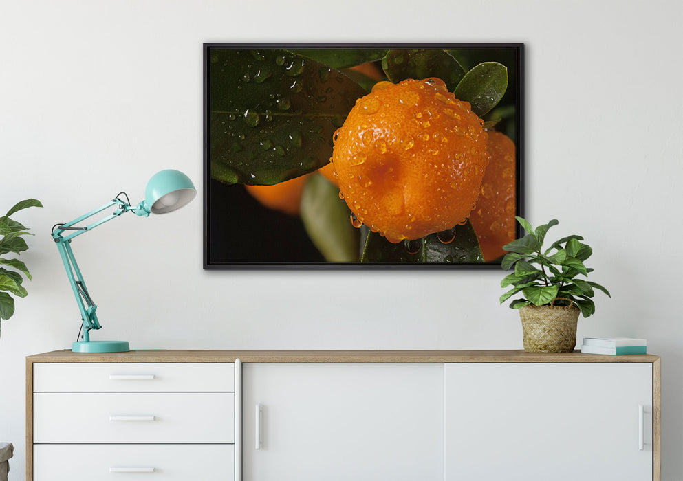 Saftige frische Orange auf Leinwandbild gerahmt verschiedene Größen im Wohnzimmer