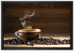 Kaffee zwischen Kaffeebohnen auf Leinwandbild gerahmt Größe 60x40