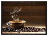 Kaffee zwischen Kaffeebohnen auf Leinwandbild gerahmt Größe 80x60