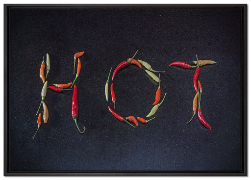 Chilis zu dem Wort Hot geformt auf Leinwandbild gerahmt Größe 100x70