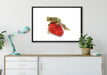 Kleiner Frosch sitzt auf Erdbeere auf Leinwandbild gerahmt verschiedene Größen im Wohnzimmer
