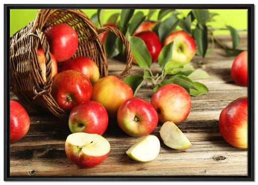 Korb mit Äpfeln auf Leinwandbild gerahmt Größe 100x70