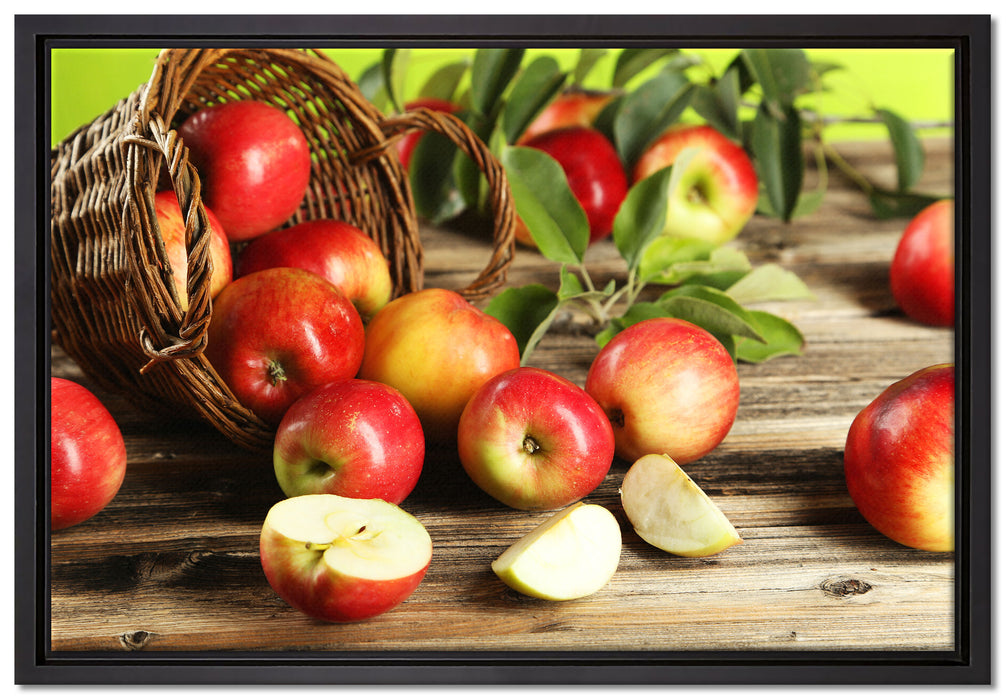 Korb mit Äpfeln auf Leinwandbild gerahmt Größe 60x40