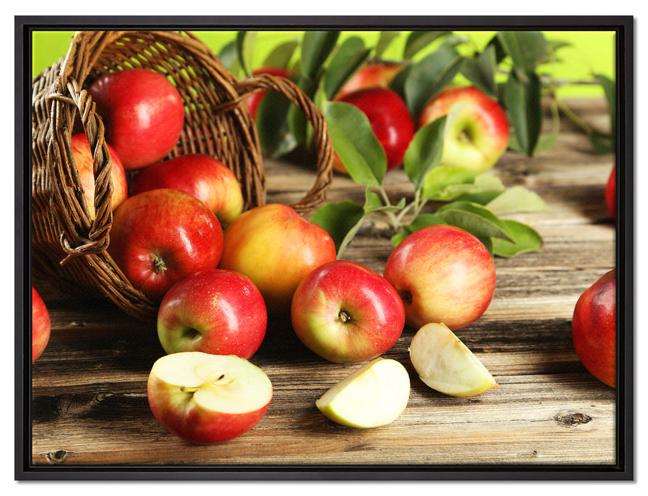 Korb mit Äpfeln auf Leinwandbild gerahmt Größe 80x60