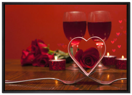 Romantisches Dinner mit Rosen auf Leinwandbild gerahmt Größe 100x70