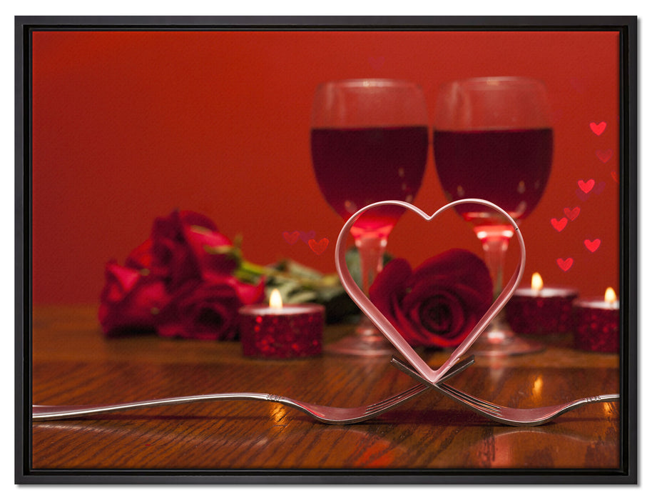 Romantisches Dinner mit Rosen auf Leinwandbild gerahmt Größe 80x60