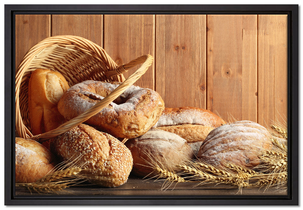Korb mit leckerem frischen Brot auf Leinwandbild gerahmt Größe 60x40