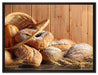 Korb mit leckerem frischen Brot auf Leinwandbild gerahmt Größe 80x60