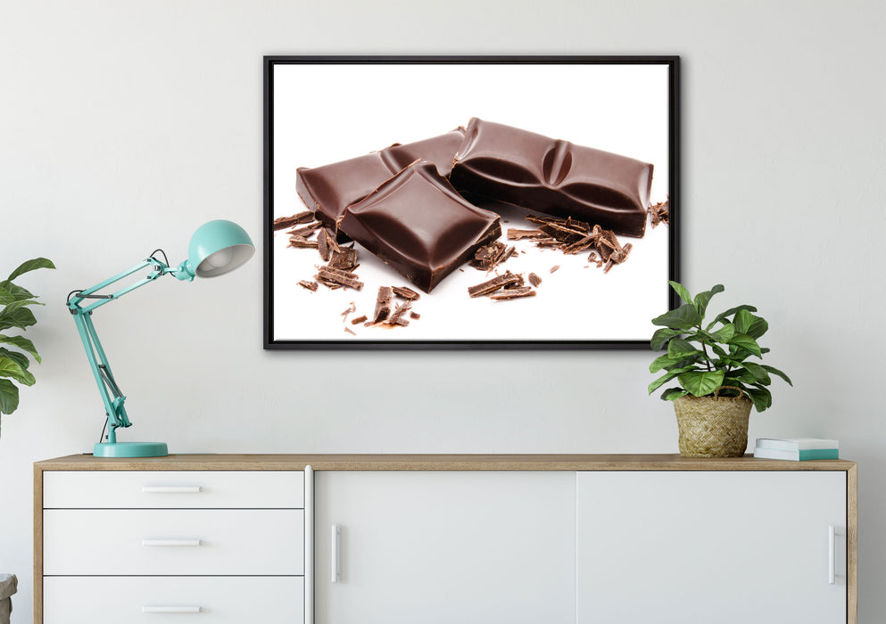 Leckere Tafel Schokolade auf Leinwandbild gerahmt verschiedene Größen im Wohnzimmer