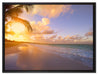 Strand bei Sonnenuntergang auf Leinwandbild gerahmt Größe 80x60