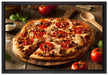 Pizza mit Salami und Tomaten auf Leinwandbild gerahmt Größe 60x40