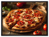 Pizza mit Salami und Tomaten auf Leinwandbild gerahmt Größe 80x60