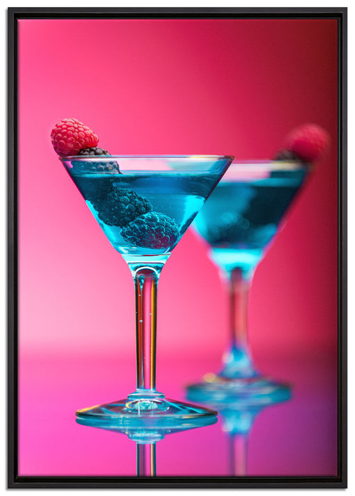 Cocktails mit Himbeeren auf Leinwandbild gerahmt Größe 100x70