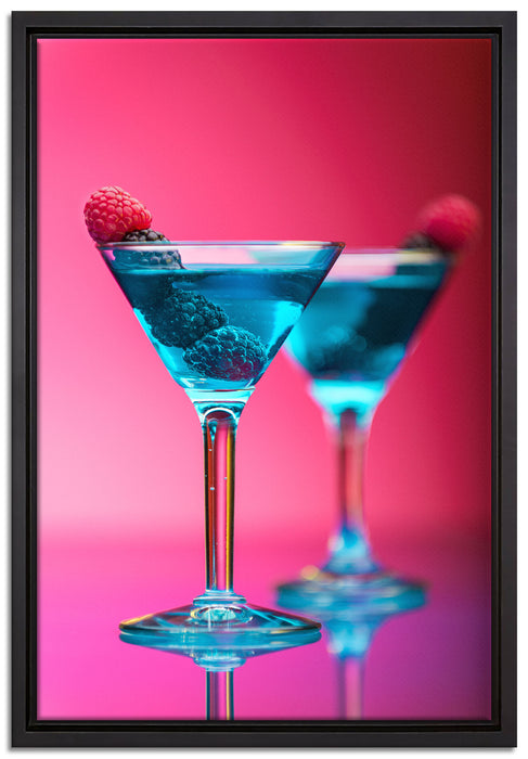 Cocktails mit Himbeeren auf Leinwandbild gerahmt Größe 60x40