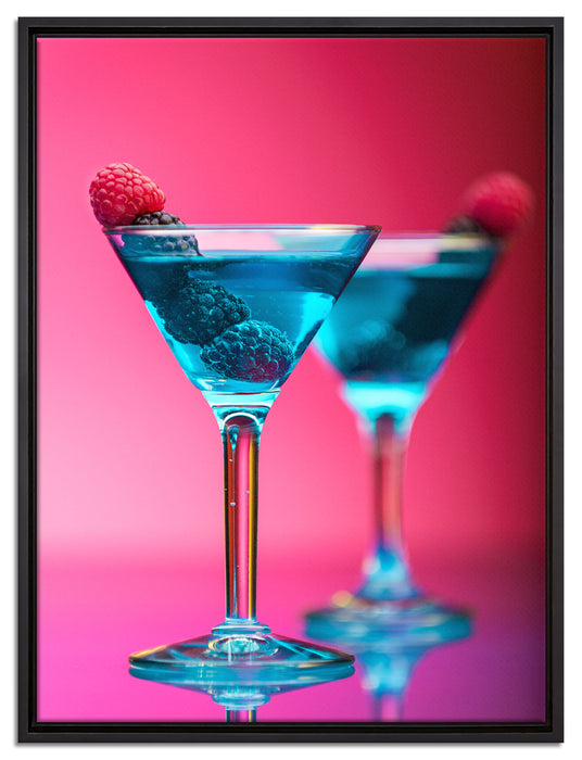 Cocktails mit Himbeeren auf Leinwandbild gerahmt Größe 80x60