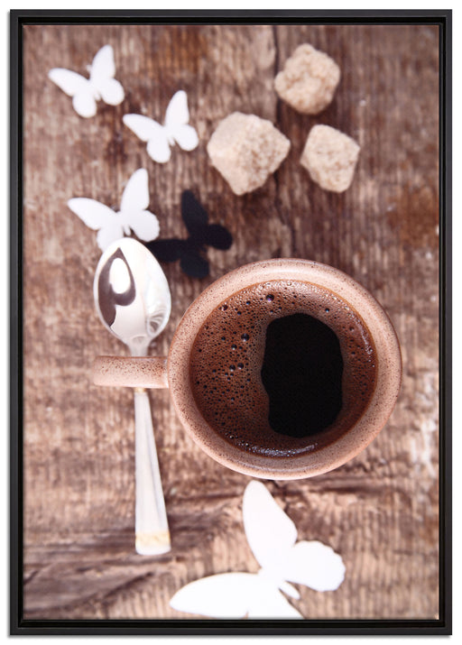 Tasse Kaffee auf Leinwandbild gerahmt Größe 100x70