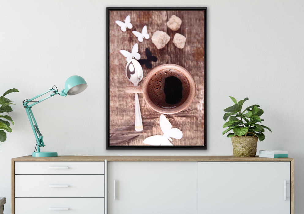 Tasse Kaffee auf Leinwandbild gerahmt verschiedene Größen im Wohnzimmer