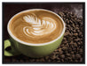 Cappucino zwischen Kaffeebohnen auf Leinwandbild gerahmt Größe 80x60