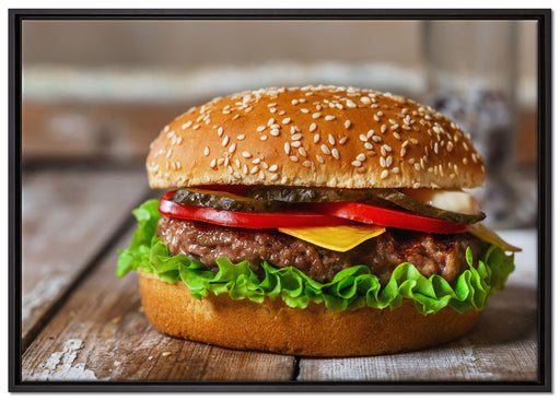 Burger mit Tomaten auf Leinwandbild gerahmt Größe 100x70