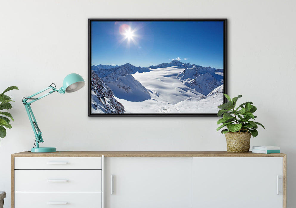 Atemberaubende Winterlandschaft auf Leinwandbild gerahmt verschiedene Größen im Wohnzimmer