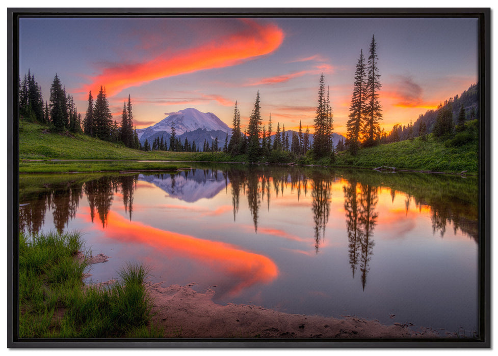 Sonnenaufgang Berglandschaft auf Leinwandbild gerahmt Größe 100x70