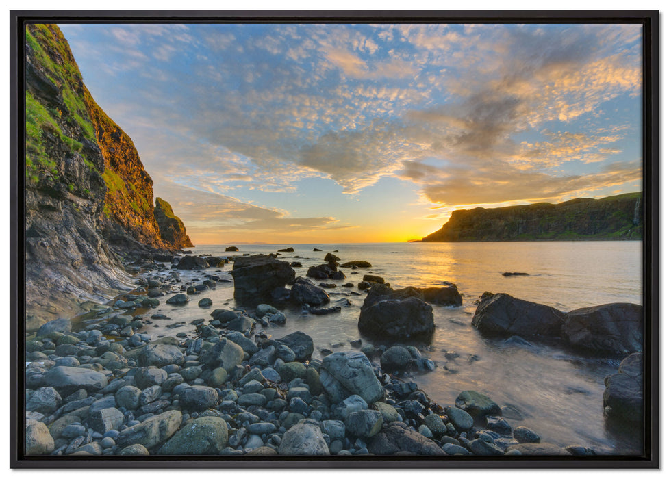 Felsen am Strand auf Leinwandbild gerahmt Größe 100x70