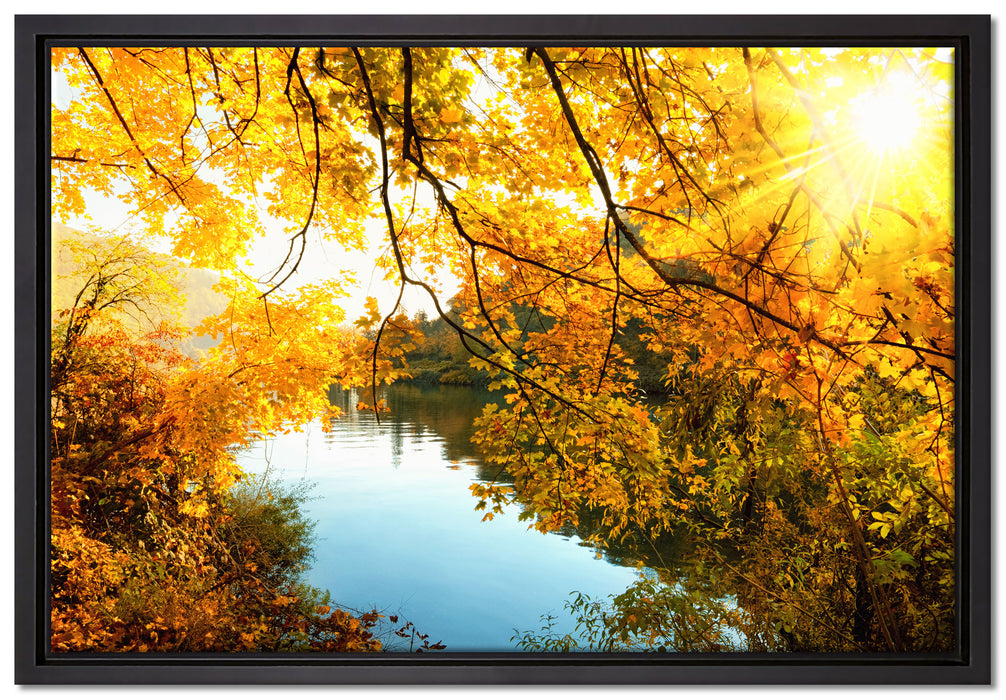 Landschaft mit See und Bäumen auf Leinwandbild gerahmt Größe 60x40